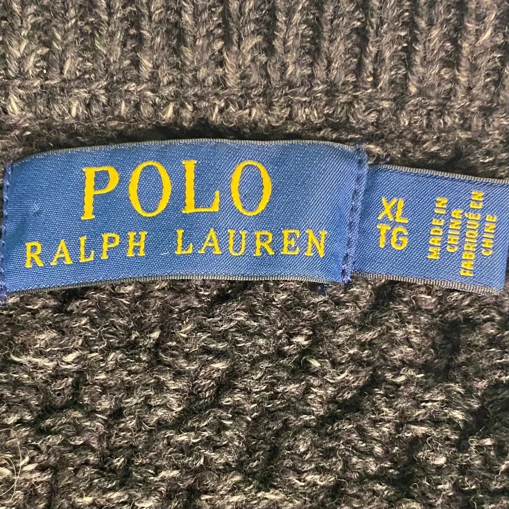 Polo Ralph‎ Lauren Men's XL Charcoal Grey Cable Knit Cotton Sweater Heavy